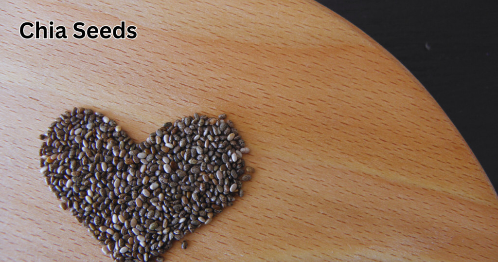 Chia seeds arranged in a heart on a table